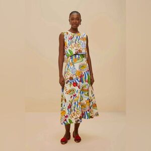 Farm Rio Off-White Fresh Table Midi Skirt